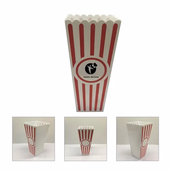 Custom Plastic Movie Popcorn Bucket Red White Stripe — Retro Party Giveaway