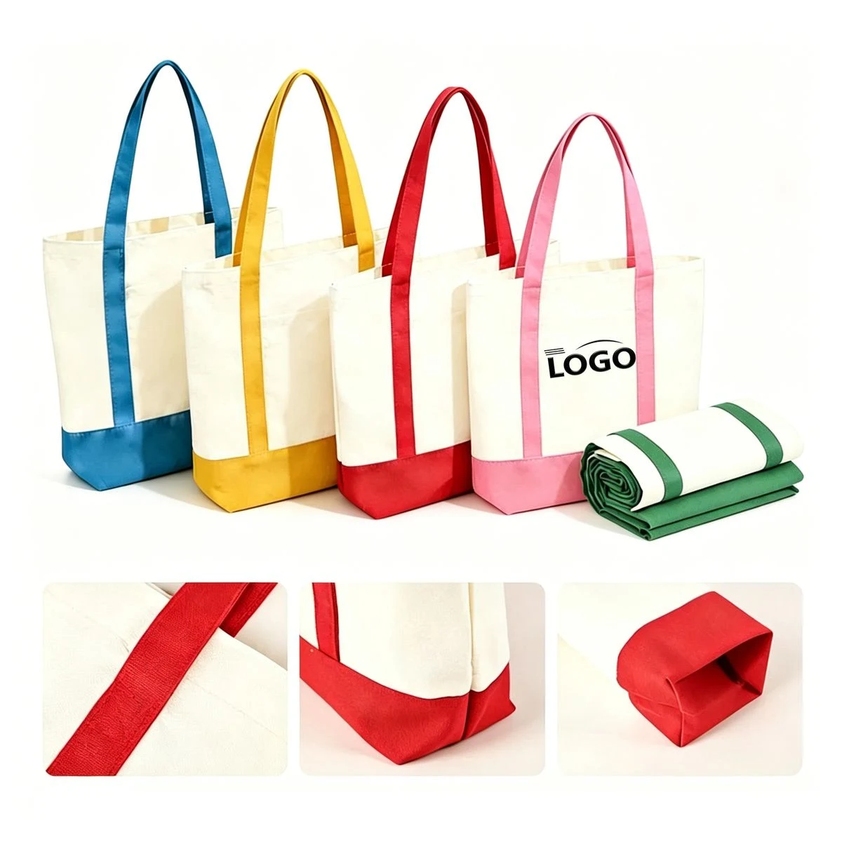 Contrast Color Canvas Bag With Custom Logo, custom tote bag with logo imprint 1