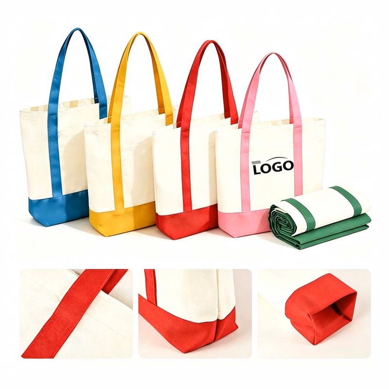 Contrast Color Canvas Bag With Custom Logo