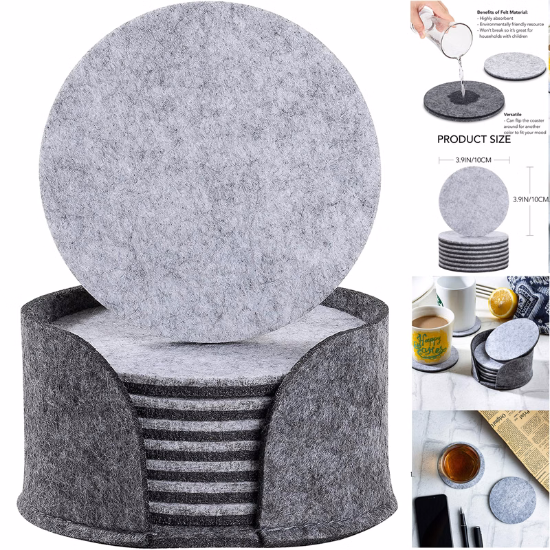 8 Piece Felt Drink Coaster Set with Holder
