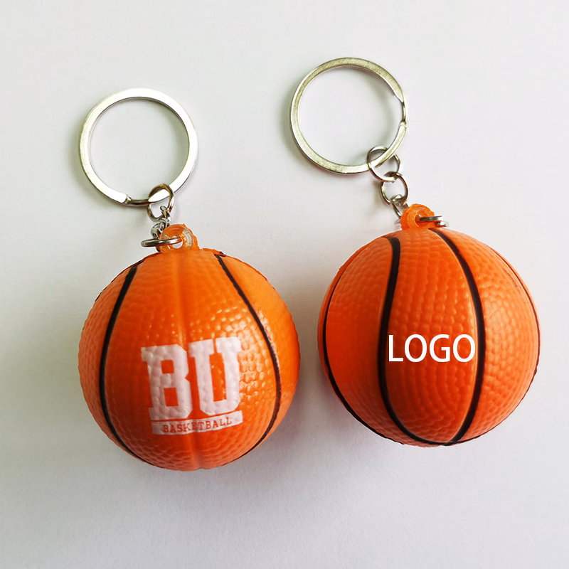 Mini PU Basketball Stress Relaxable Ball w/Key Chain