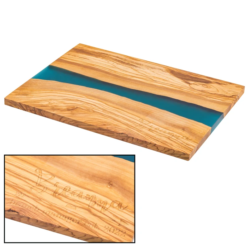 Olive Wood & Blue Resin Serving Cutting Board 1