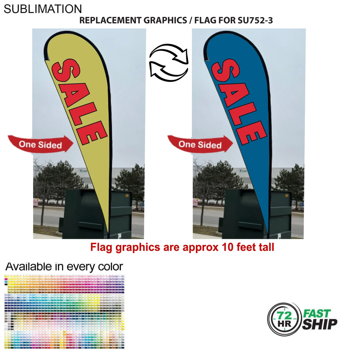72Hr Fast Ship - Replacement Flag for 13.5' Large Tear Drop Flag Kit, Full Color Graphics One Side 1