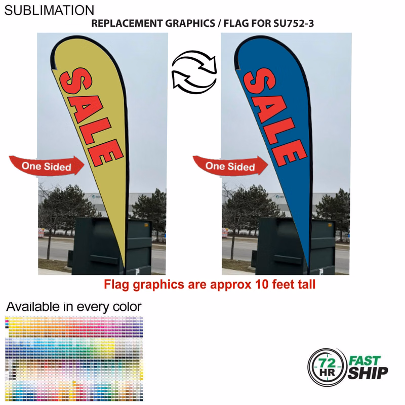 72Hr Fast Ship - Replacement Flag for 13.5' Large Tear Drop Flag Kit, Full Color Graphics One Side