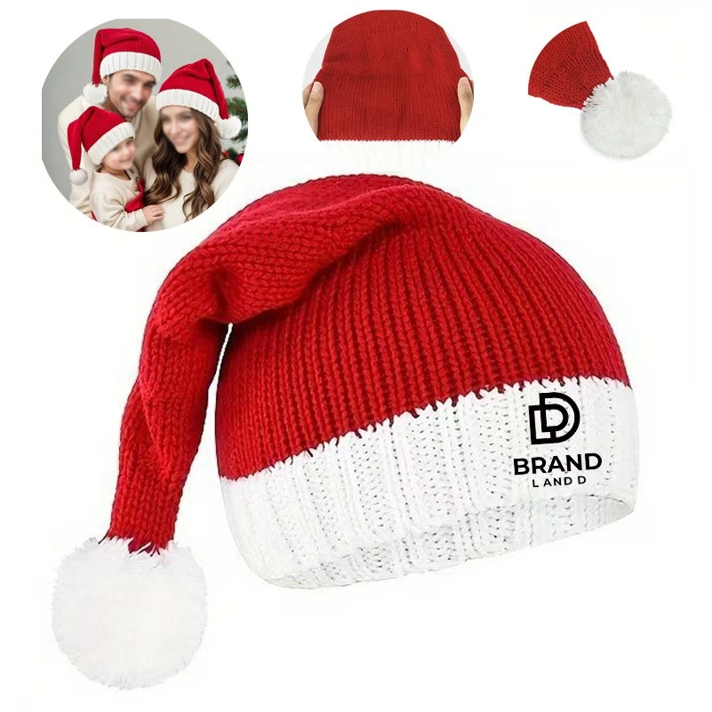 Knitted Santa Hat with Pompom Soft Beanie 1
