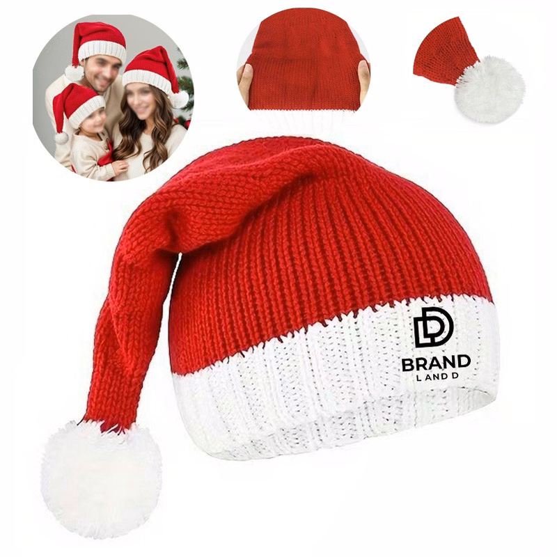 Knitted Santa Hat with Pompom Soft Beanie