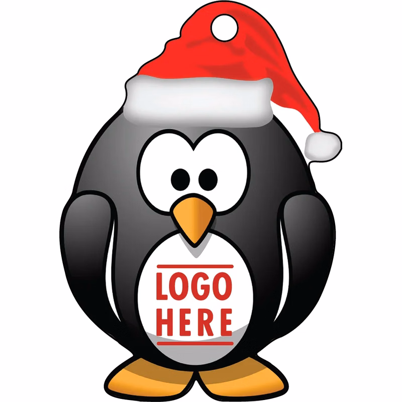 1/4" Recycled Wood Ornaments-Penguin Santa Hat