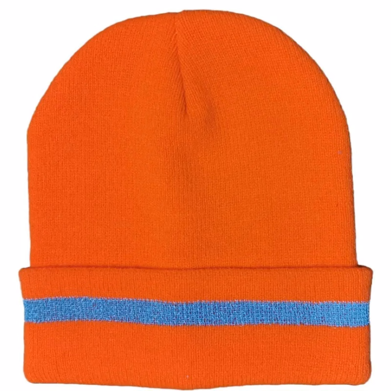 100% Acrylic Reflective Stripe Knitted Cuffed Safety Beanie