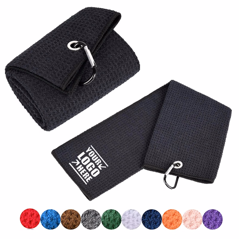 Microfiber Waffle Trifold Golf Towel With Carabiner