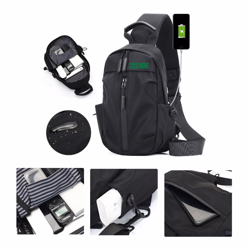 MOQ 50 USB Business Crossbody Bag Waterproof Nylon Outdoor Shoulder Bag