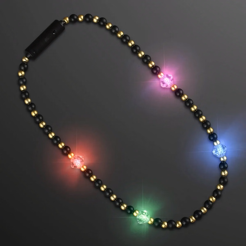 Novelty Pearl Black and Gold Beads Light Up Short Necklace