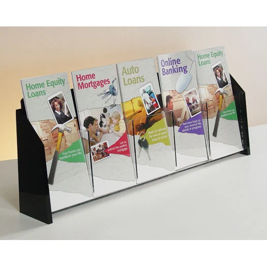 Countertop Brochure Holder, Clear w/Black Ends, 1-tier, 5 pockets 1