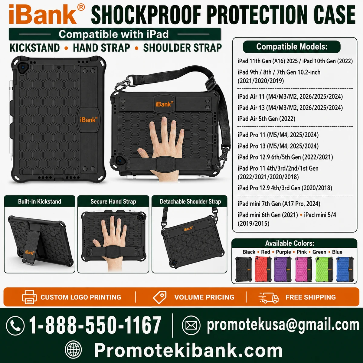 iBank® Shockproof Protection Case for iPad, Kickstand Hand Strap 1