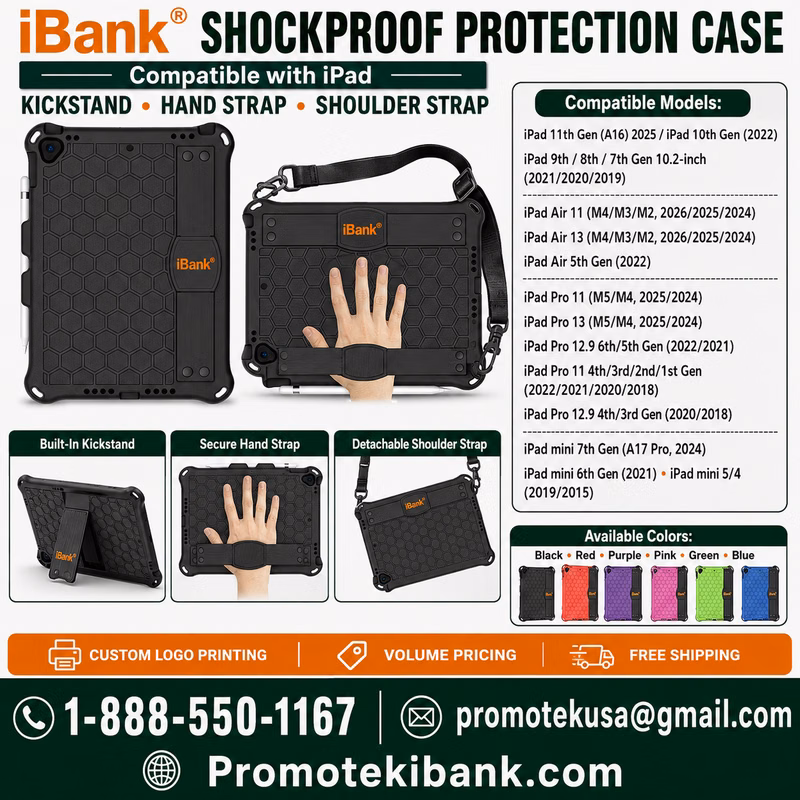 iBank® Shockproof Protection Case for iPad, Kickstand Hand Strap