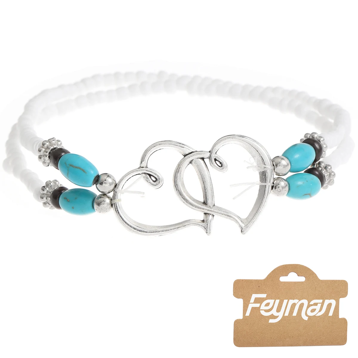 Heart Shape Double Layer Beaded Ankle Bracelets 1