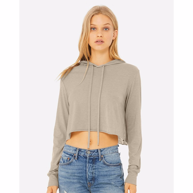 Women's Triblend Crop Long Sleeve Hoodie Tee - 8512