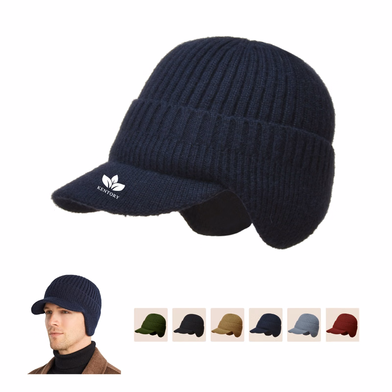 Mens Winter Beanie Visor With Earflap Hat