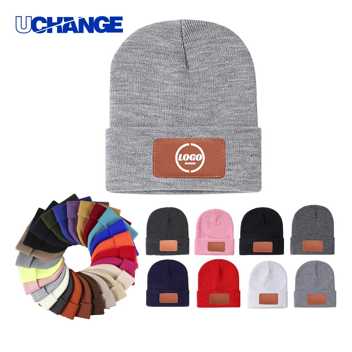 Beanie Hat with Leather Patch 1