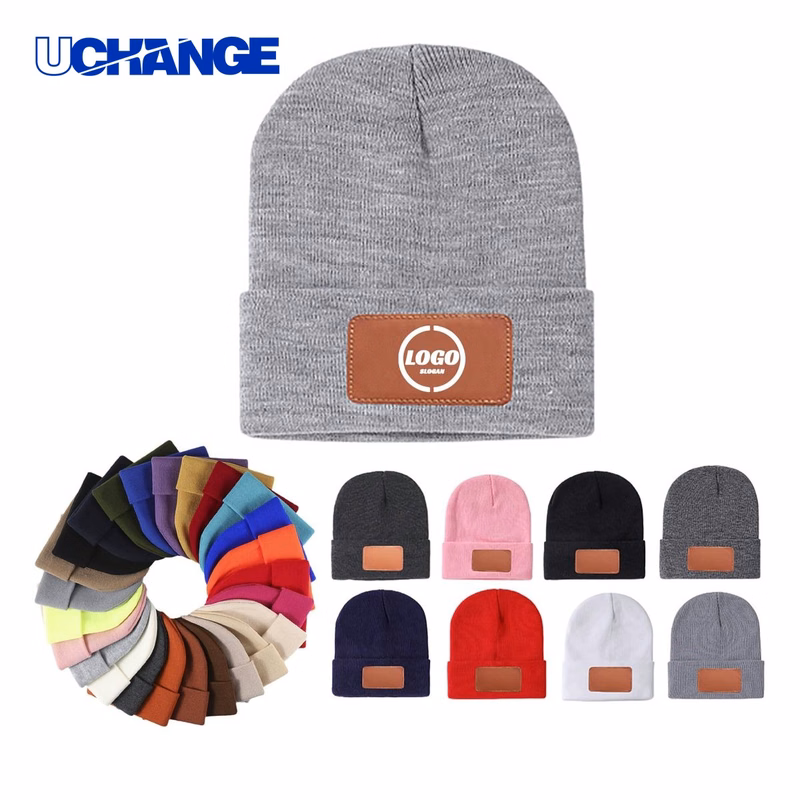 Beanie Hat with Leather Patch