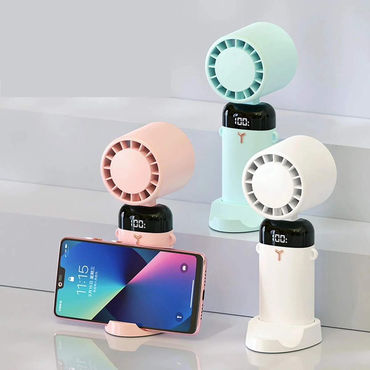 1200 mAh Digital Display Desktop Folding Phone Holder Fan 1
