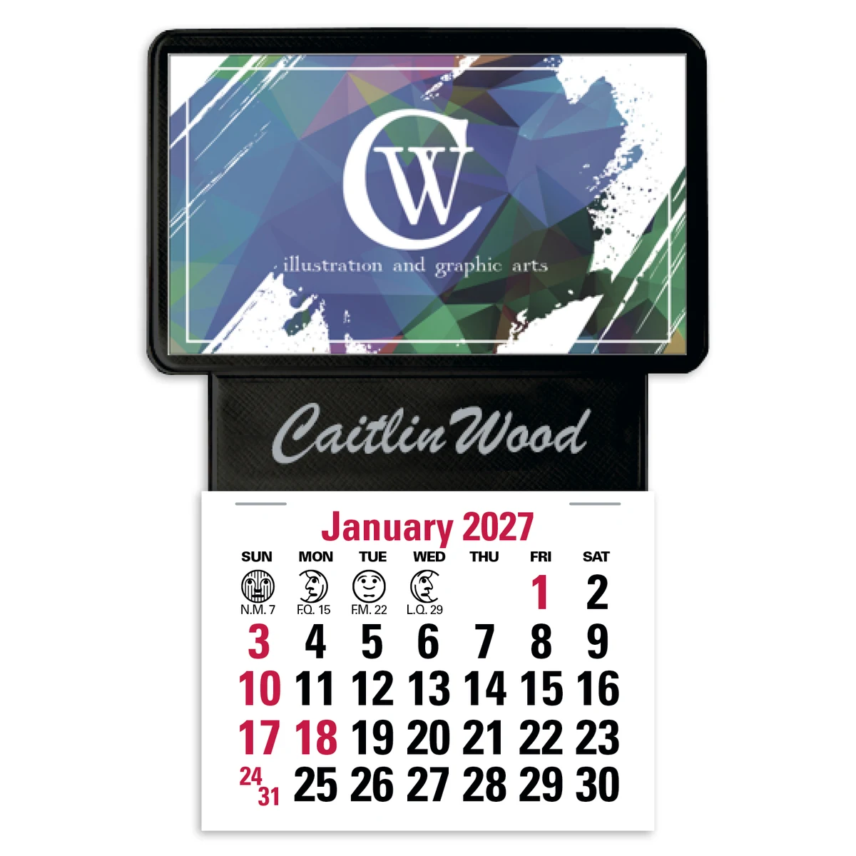 Triumph® Calendars Press-N-Stick Business Card Holder With Imprint And Calendar Pad 1
