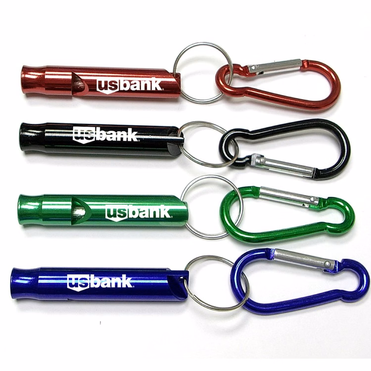 Whistle with carabiner and split ring