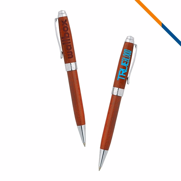 Custom 5.5-Inch Wood Twist Ballpoint Pen with Chrome Accents — Executive Quality Giveaway