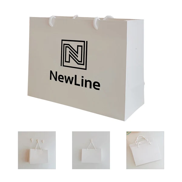 Horizontal White Paper Euro Tote Bag W/ Cotton Rope Handles 1