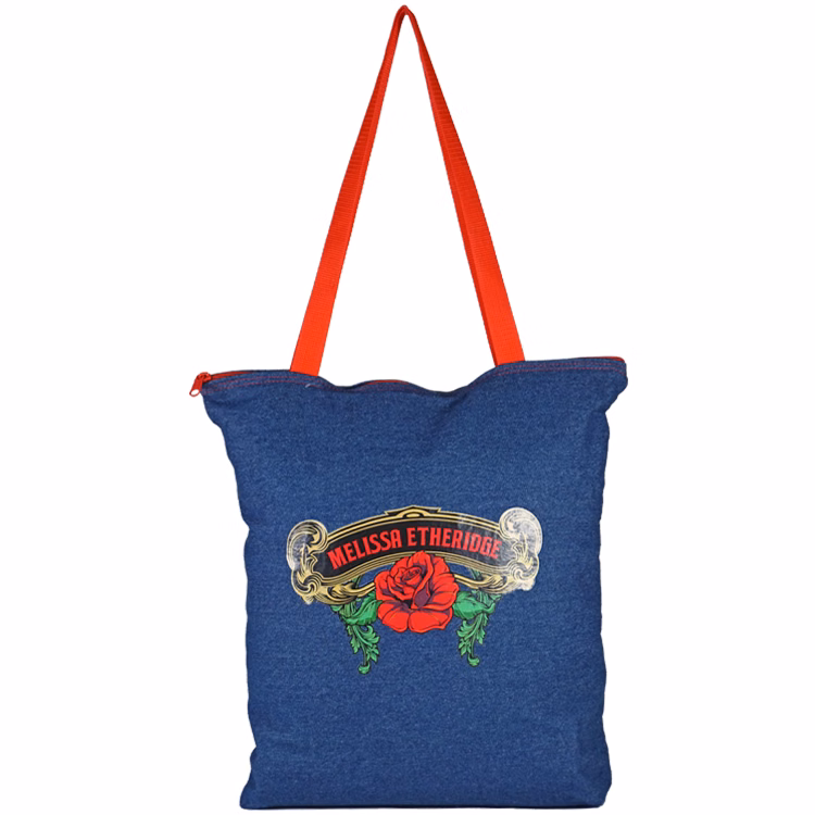 Bottom Gusset Denim Tote, with Poly Handles & Zipper