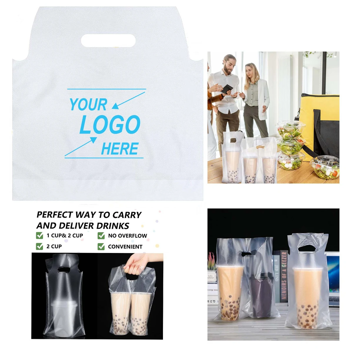 Clear Plastic Double Cup Bag with Handle 1