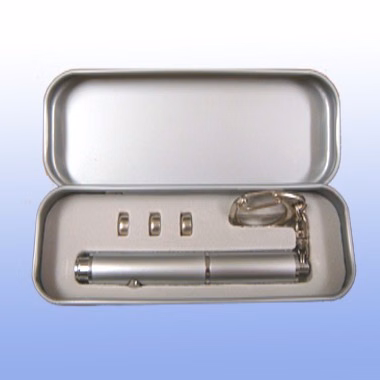 KEY RING WITH FLASH LIGHT & PEN IN A TIN BOX
