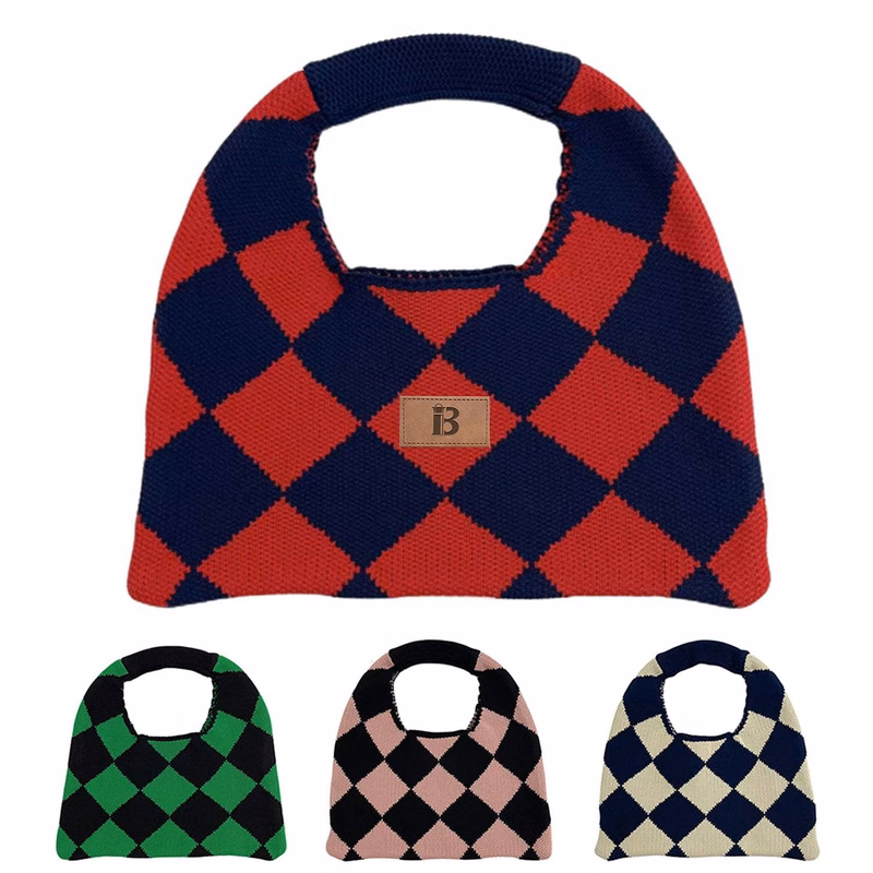 Polyester checked knit tote bag