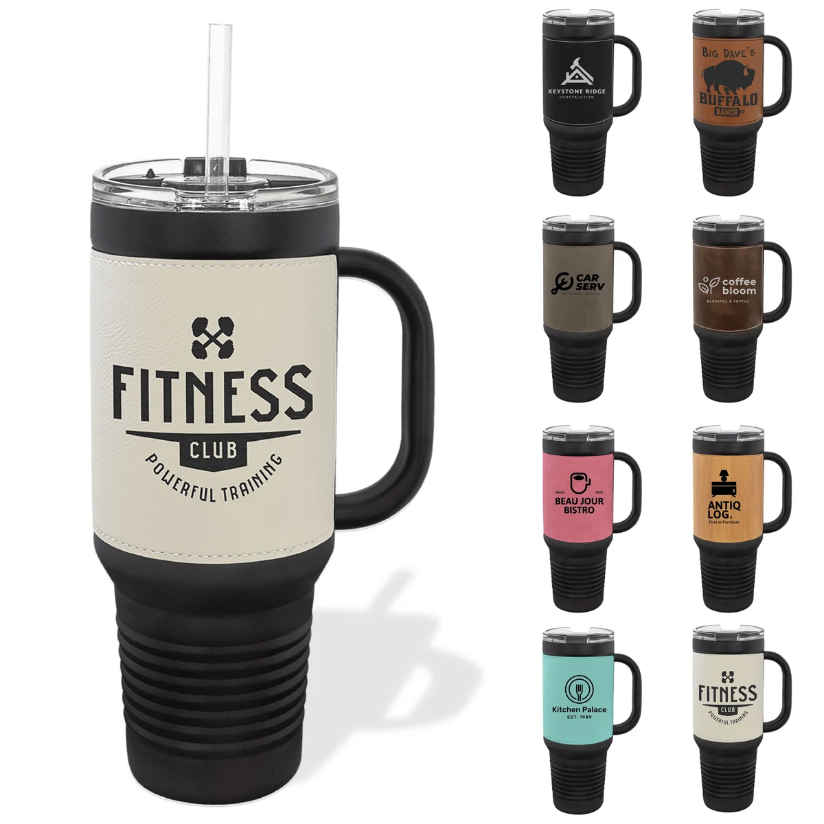 Polar Camel 40oz Black Stainless Steel & Leatherette Travel Mug 1