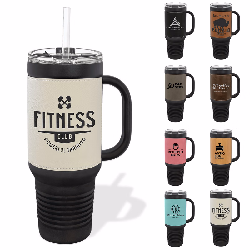 Polar Camel 40oz Black Stainless Steel & Leatherette Travel Mug
