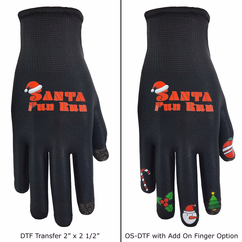 Sports Performance Runners Text Gloves with Oversized DTF on Top of Hand and Each Finger