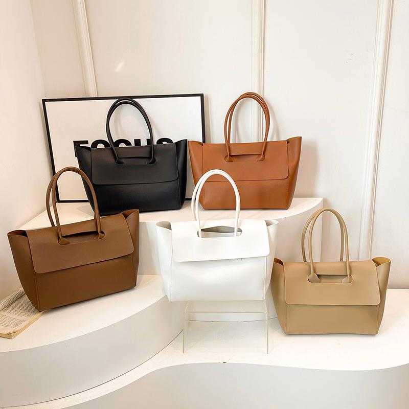 Solid Color Minimalist Pu Leather Tote Bag