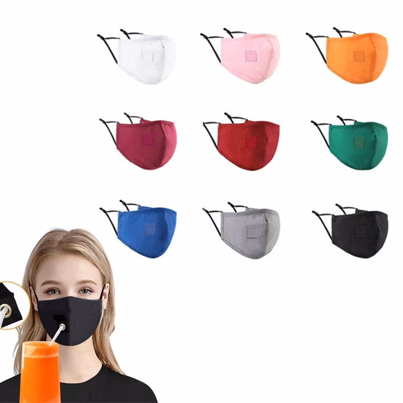 Reusable Cotton Face Mask With Hole For Straw