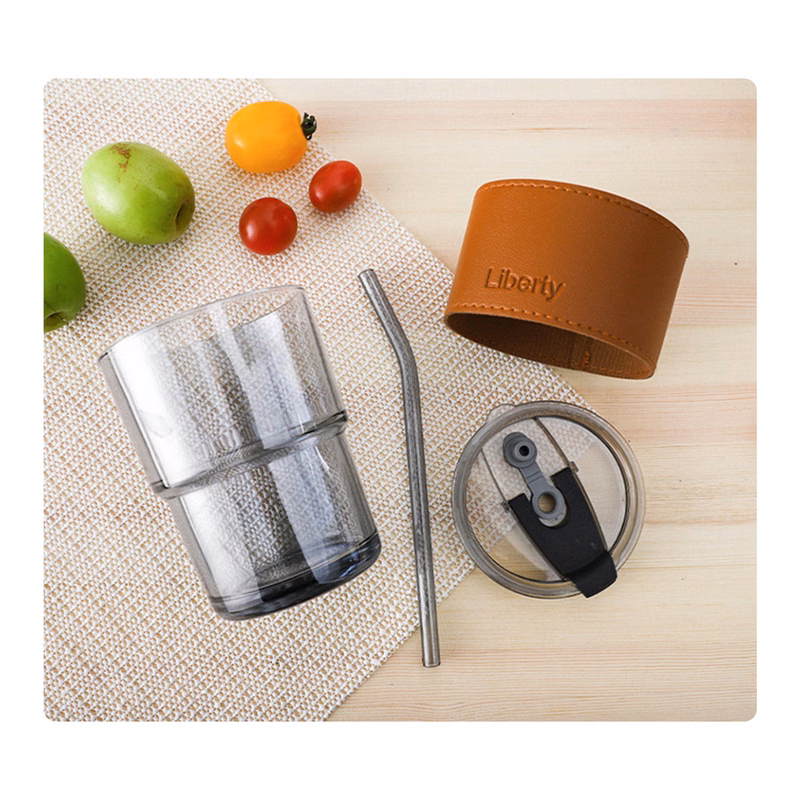 15oz Glass Coffee Cup with Straw