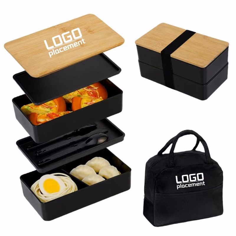 Wheat Straw Double - Layer Bento Box With Bamboo Lid