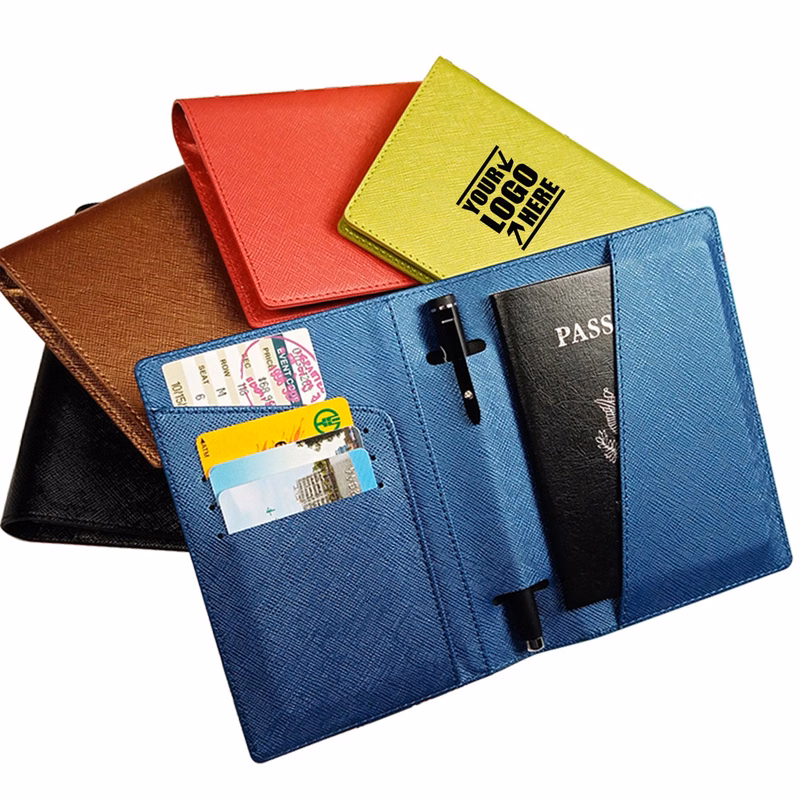 Pu Leather Passport Holder Travel Wallet With Pen Slot