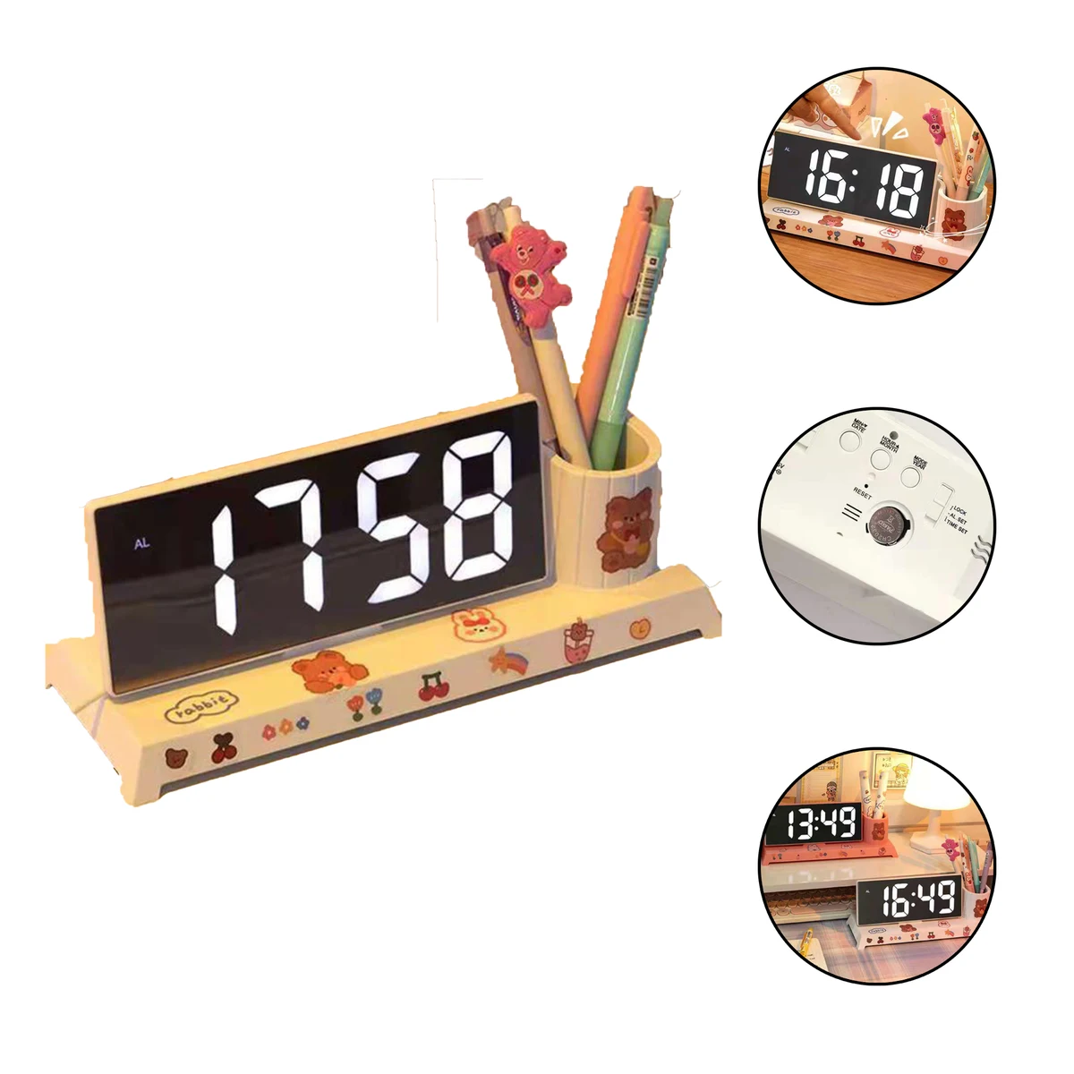 Desk Organizer with Clock Pen Holder 1