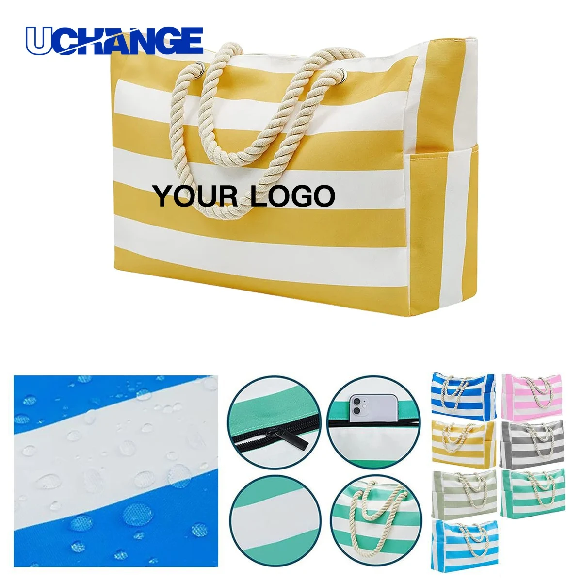 Canvas Beach Tote Bag Carrier with Zipper Pockets, custom tote bag with logo imprint 1