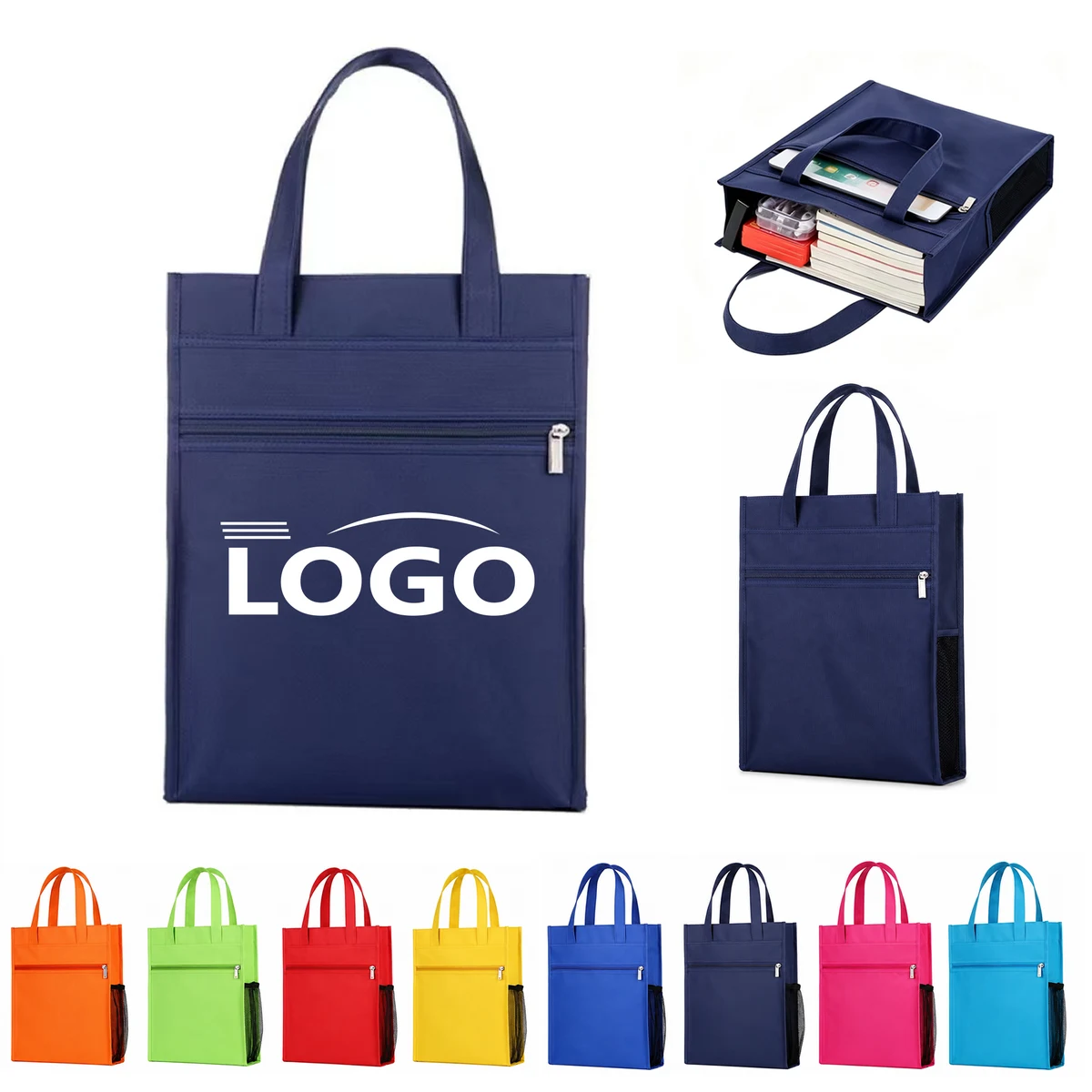 MOQ20 Zippered Oxford Mesh Side Pocket Handbag, custom tote bag with logo imprint 1