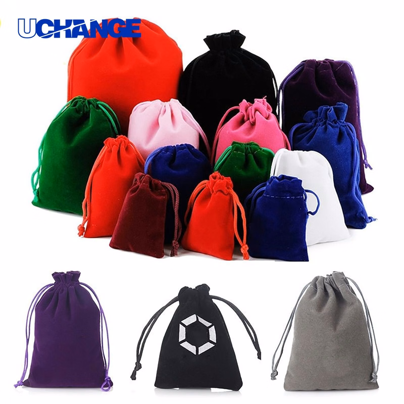 Jewelry Flocked Fabric Drawstring Bag Organizer