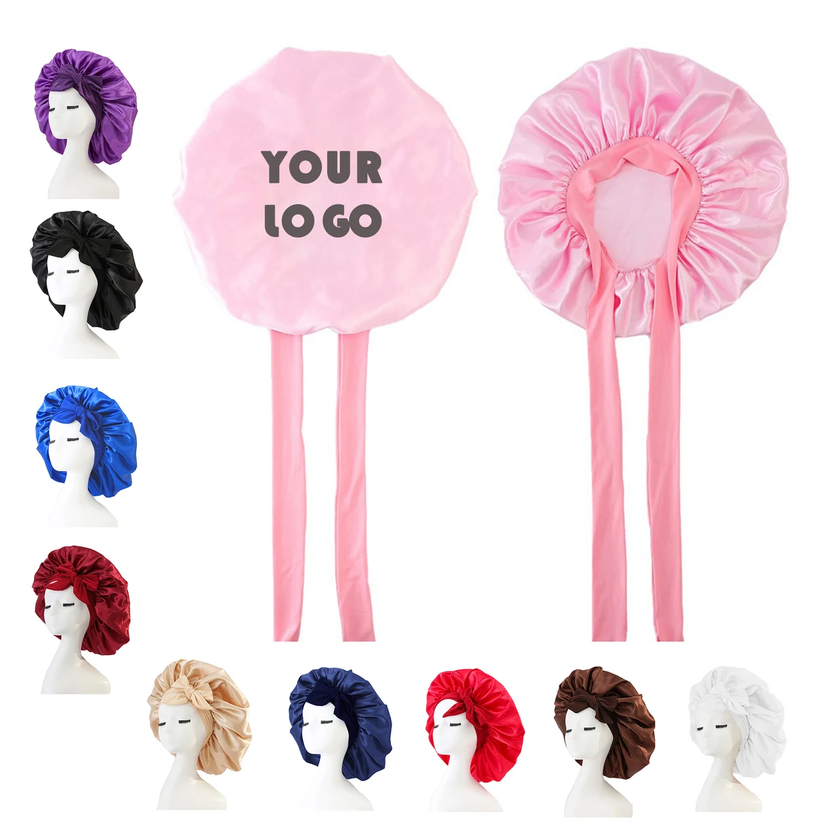 Satin Ribbon Bonnet Hair Protection Sleep Cap 1