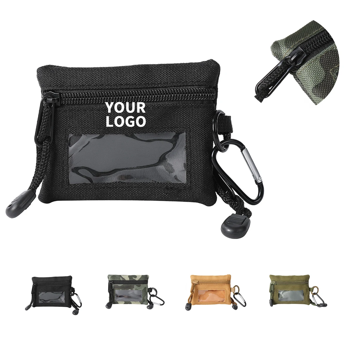 Canvas Identification Pouch With Zipper And Carabiner 4.3" 1