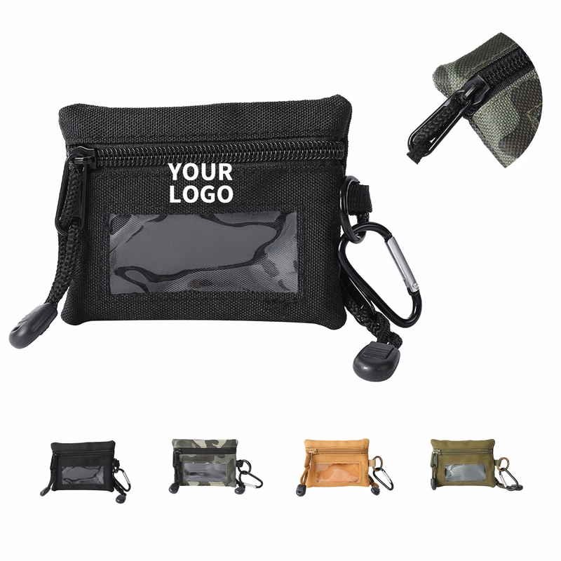 Canvas Identification Pouch With Zipper And Carabiner 4.3"