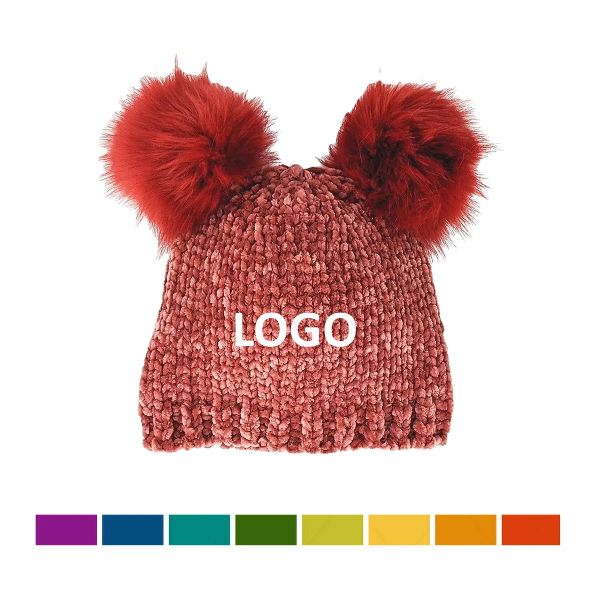 Kid Chenille Beanie with 2 Pom-poms 1