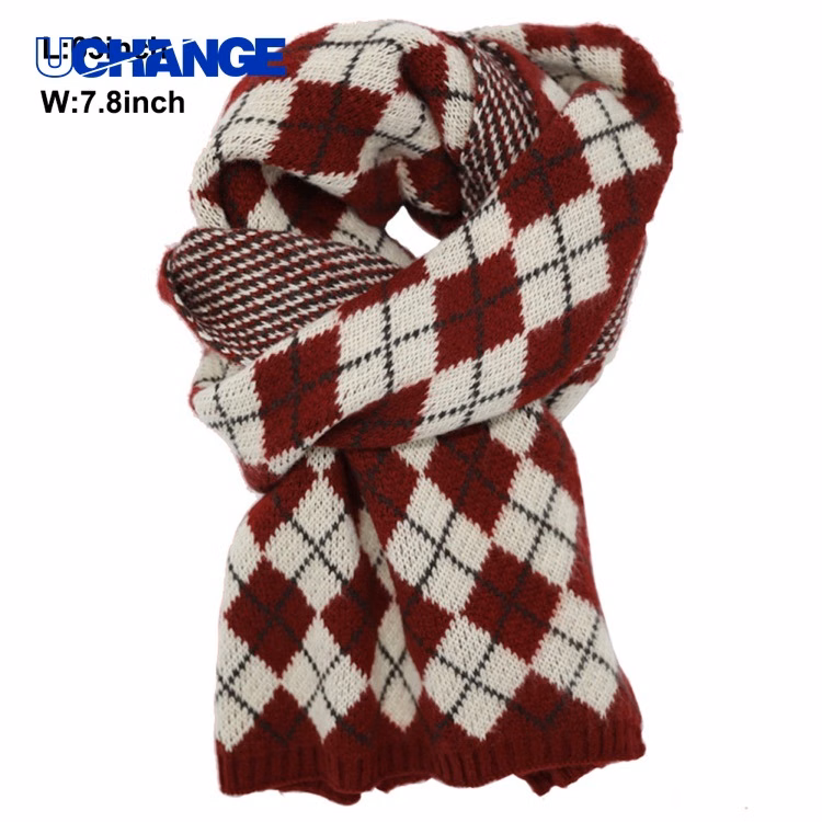 Retro Diamond Plaid Knitted Wool Scarf