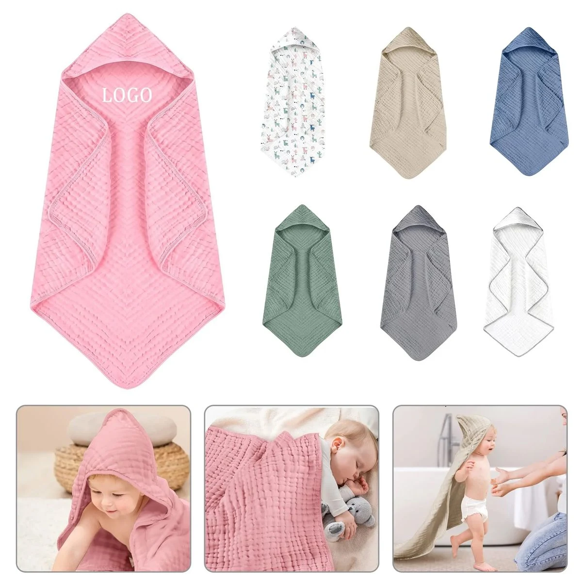 35"L x 35"W Baby Hooded Bath Towel 1